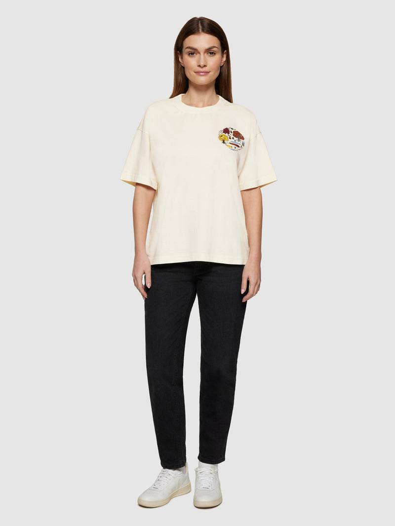 KnowledgeCotton Apparel - WMN Relaxed fit camp print tee - GOTS/Vegan T-shirts 1387 Egret