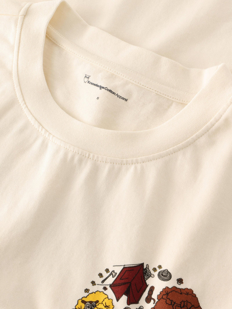 KnowledgeCotton Apparel - WMN Relaxed fit camp print tee - GOTS/Vegan T-shirts 1387 Egret