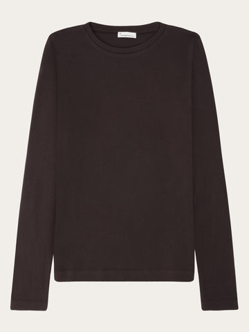 KnowledgeCotton Apparel - WMN Rib Scoop neck long sleeved Long Sleeves 1487 Chocolate Torte