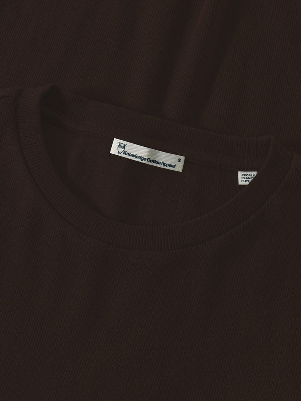 KnowledgeCotton Apparel - WMN Rib Scoop neck long sleeved Long Sleeves 1487 Chocolate Torte