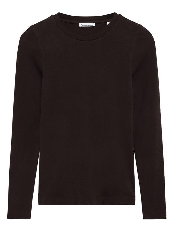 KnowledgeCotton Apparel - WMN Rib Scoop neck long sleeved Long Sleeves 1487 Chocolate Torte