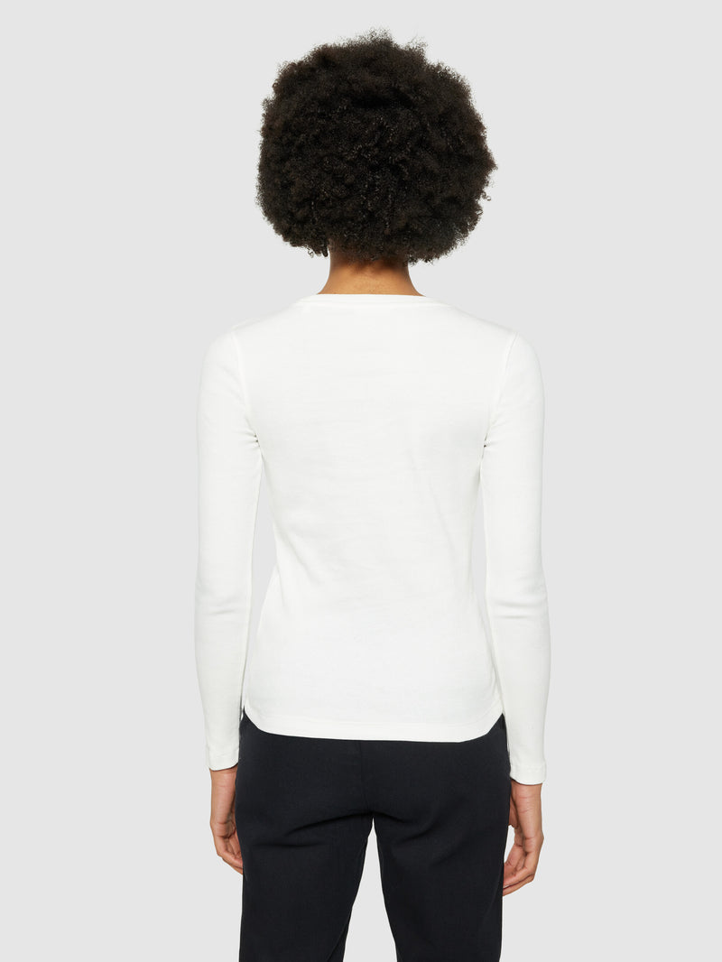 KnowledgeCotton Apparel - WMN Rib Scoop neck long sleeved T-shirts 1007 Star White