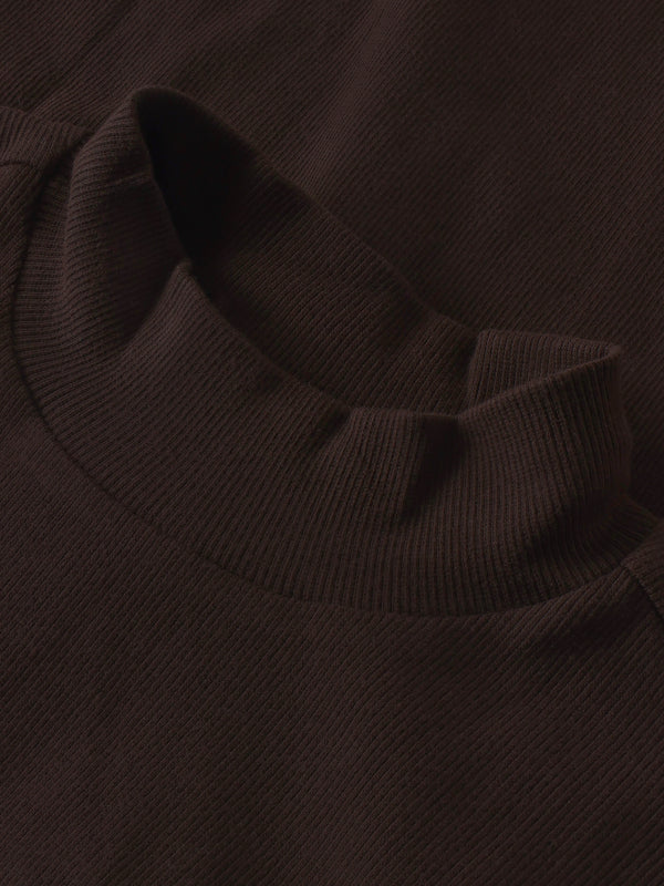 KnowledgeCotton Apparel - WMN Rib high neck LS Long Sleeves 1487 Chocolate Torte