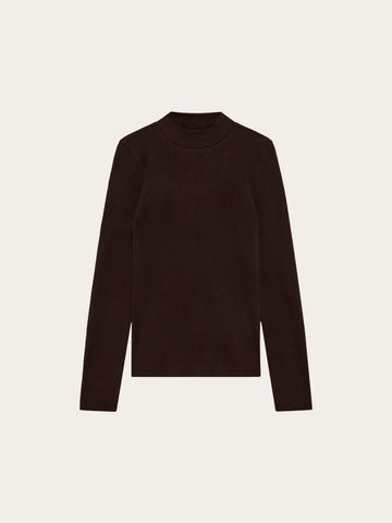 KnowledgeCotton Apparel - WMN Rib high neck LS Long Sleeves 1487 Chocolate Torte