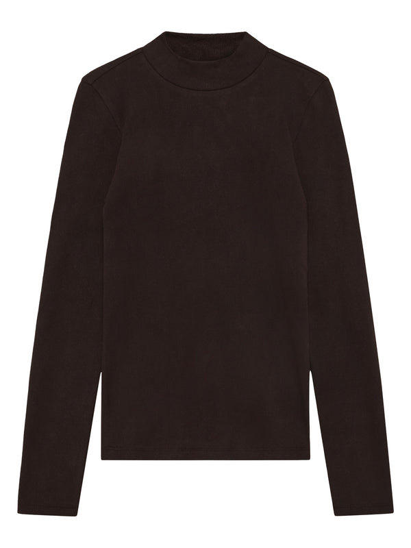 KnowledgeCotton Apparel - WMN Rib high neck LS Long Sleeves 1487 Chocolate Torte