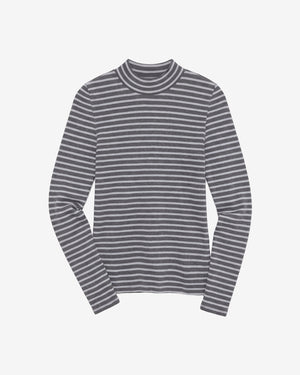 KnowledgeCotton Apparel - WMN Rib high neck LS Long Sleeves 8031 Grey stripe