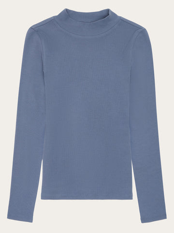 KnowledgeCotton Apparel - WMN Rib high neck LS Long Sleeves 1432 Moonlight Blue