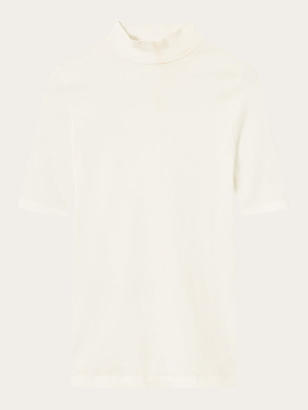 KnowledgeCotton Apparel - WMN Rib high neck short sleeve T-shirts 1334 Snow White