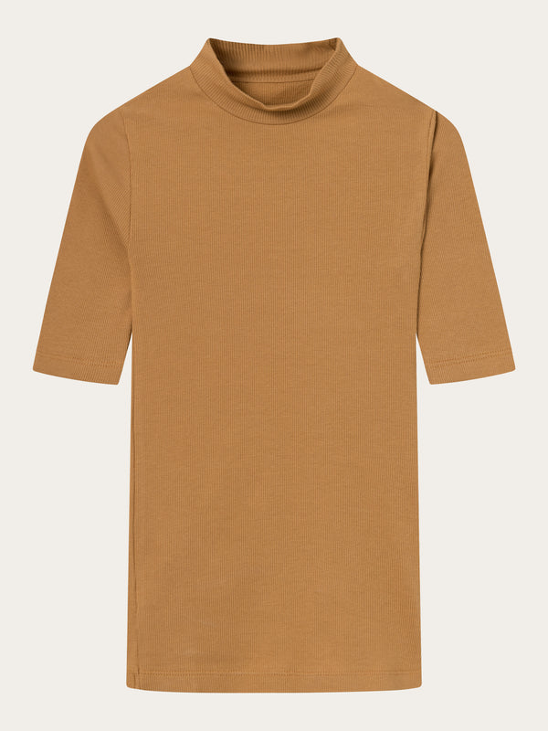 KnowledgeCotton Apparel - WMN Rib high neck short sleeve T-shirts 1366 Brown Sugar
