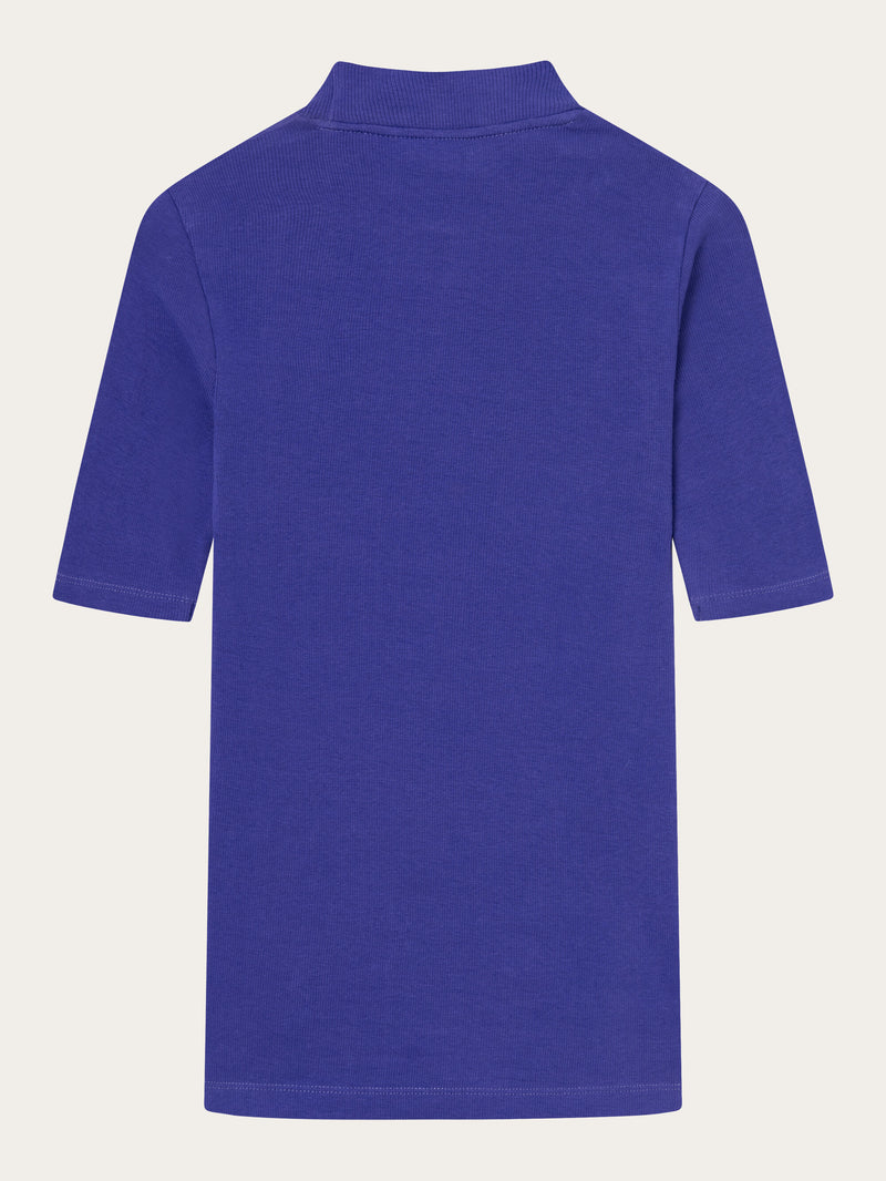 KnowledgeCotton Apparel - WMN Rib high neck short sleeve T-shirts 1416 Deep Purple