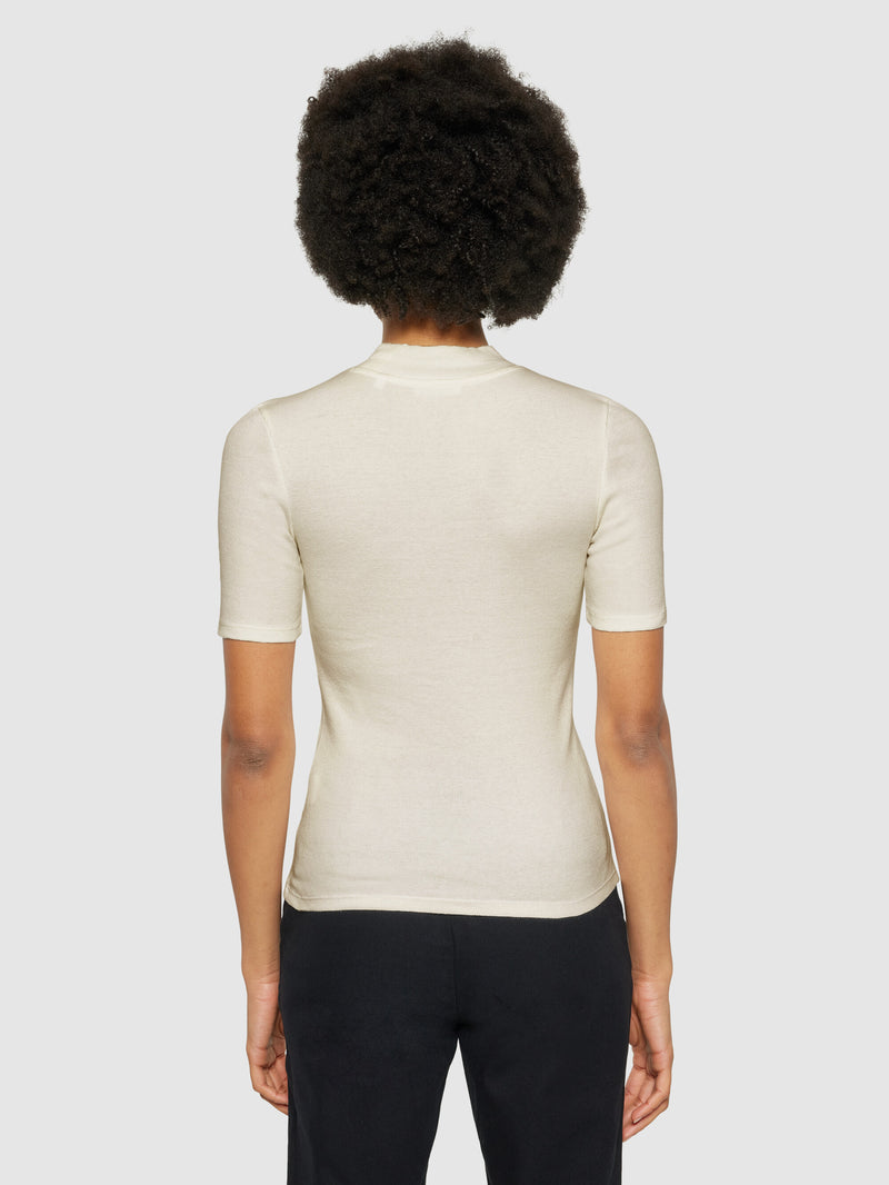 KnowledgeCotton Apparel - WMN Rib high neck short sleeve T-shirts 1479 Gray Chateau Melange
