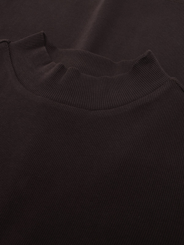 KnowledgeCotton Apparel - WMN Rib high neck short sleeve T-shirts 1487 Chocolate Torte