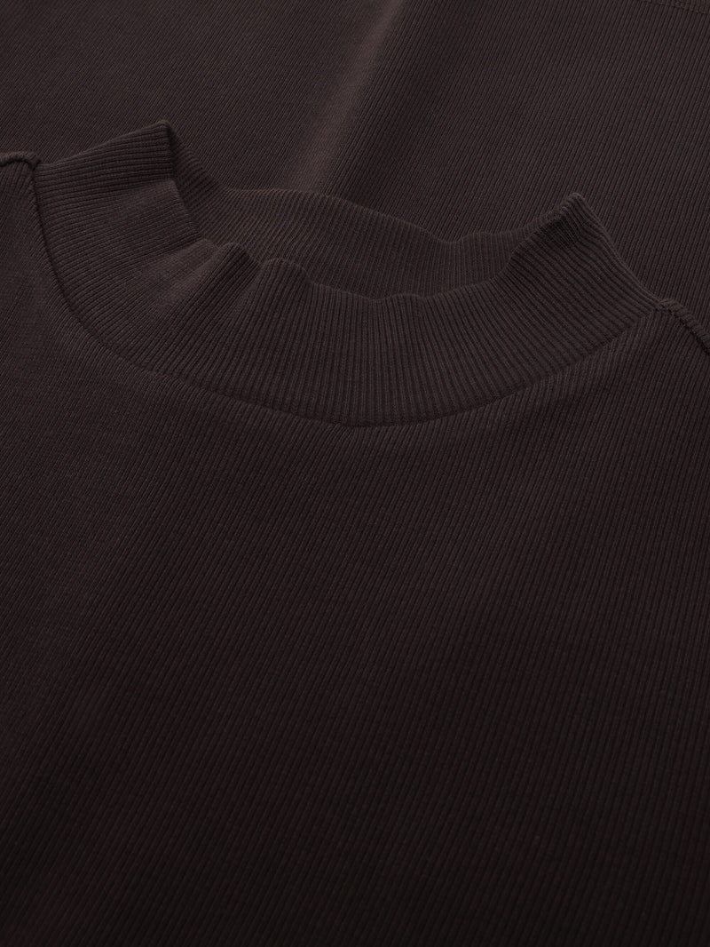 KnowledgeCotton Apparel - WMN Rib high neck short sleeve T-shirts 1487 Chocolate Torte