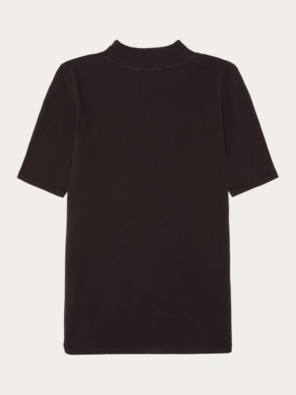 KnowledgeCotton Apparel - WMN Rib high neck short sleeve T-shirts 1487 Chocolate Torte