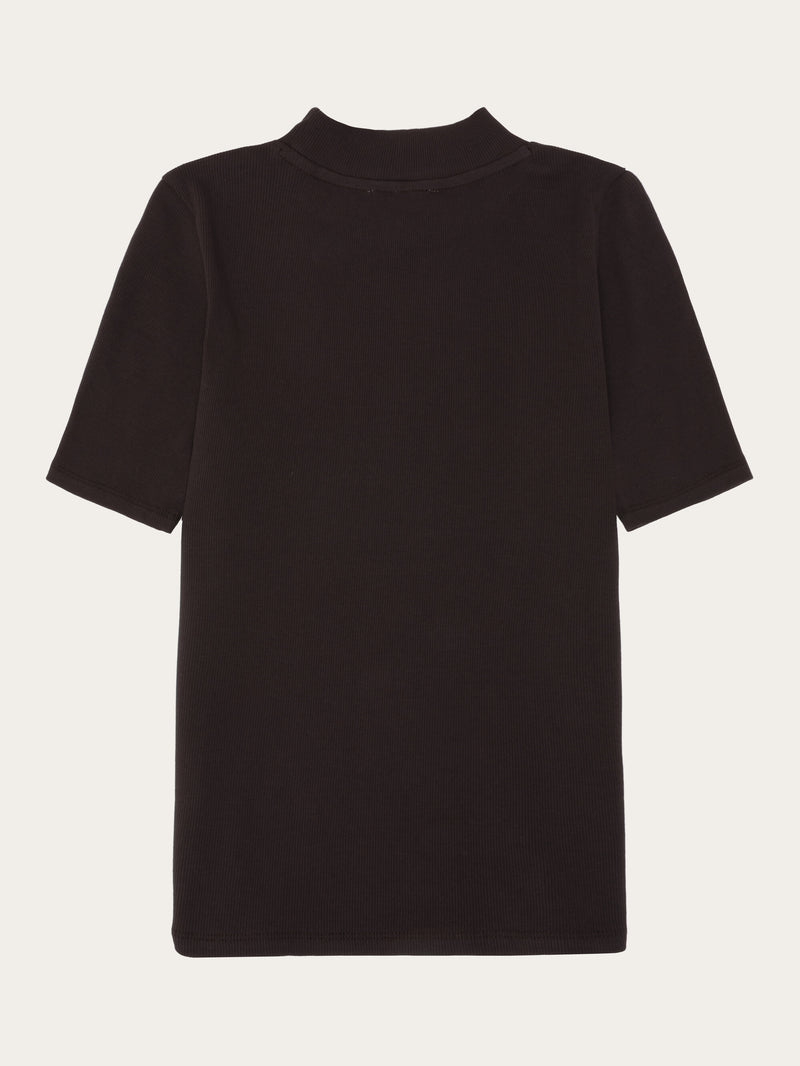 KnowledgeCotton Apparel - WMN Rib high neck short sleeve T-shirts 1487 Chocolate Torte