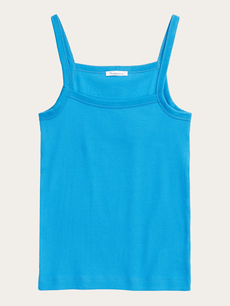 KnowledgeCotton Apparel - WMN Rib strap top T-shirts 1445 Malibu Blue