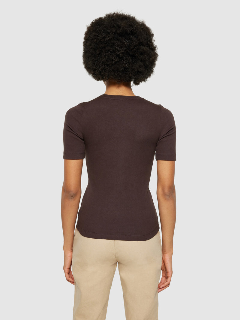 KnowledgeCotton Apparel - WMN Rib t-shirt T-shirts 1394 Chocolate Plum