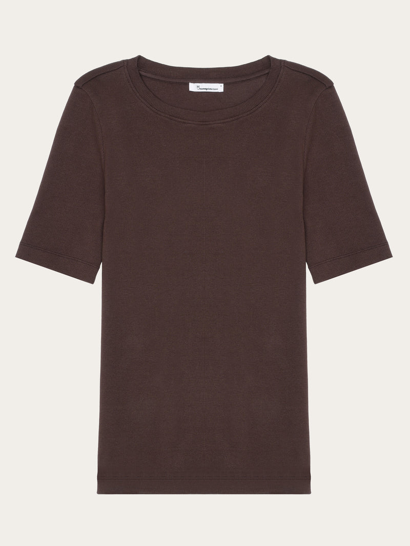 KnowledgeCotton Apparel - WMN Rib t-shirt T-shirts 1394 Chocolate Plum