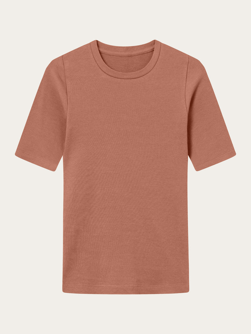 KnowledgeCotton Apparel - WMN Rib t-shirt T-shirts 1469 Muted Clay