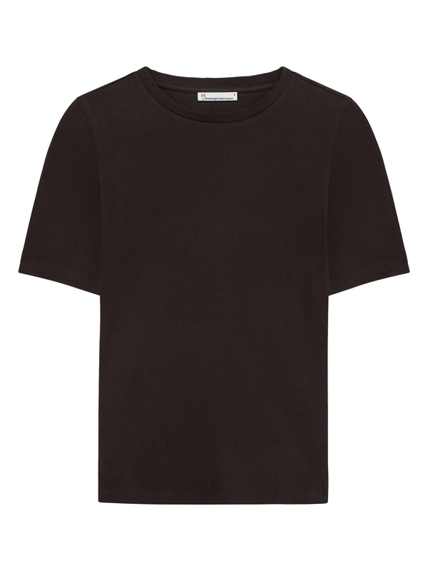 KnowledgeCotton Apparel - WMN Rib t-shirt T-shirts 1487 Chocolate Torte