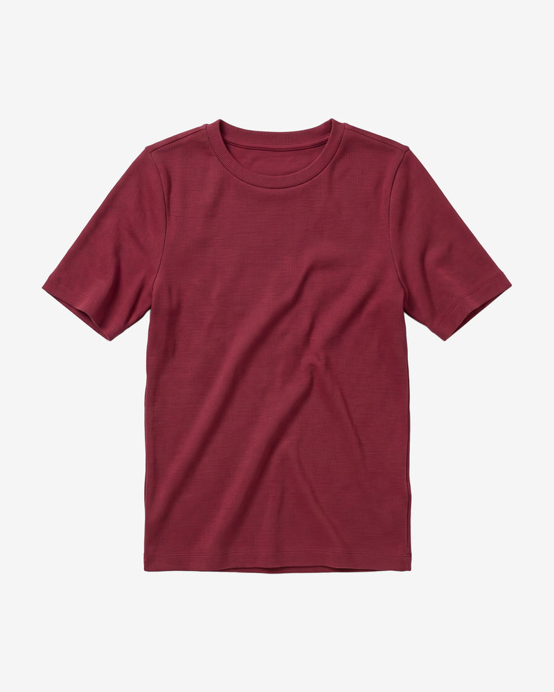 KnowledgeCotton Apparel - WMN Rib t-shirt T-shirts 1500 Burgundy