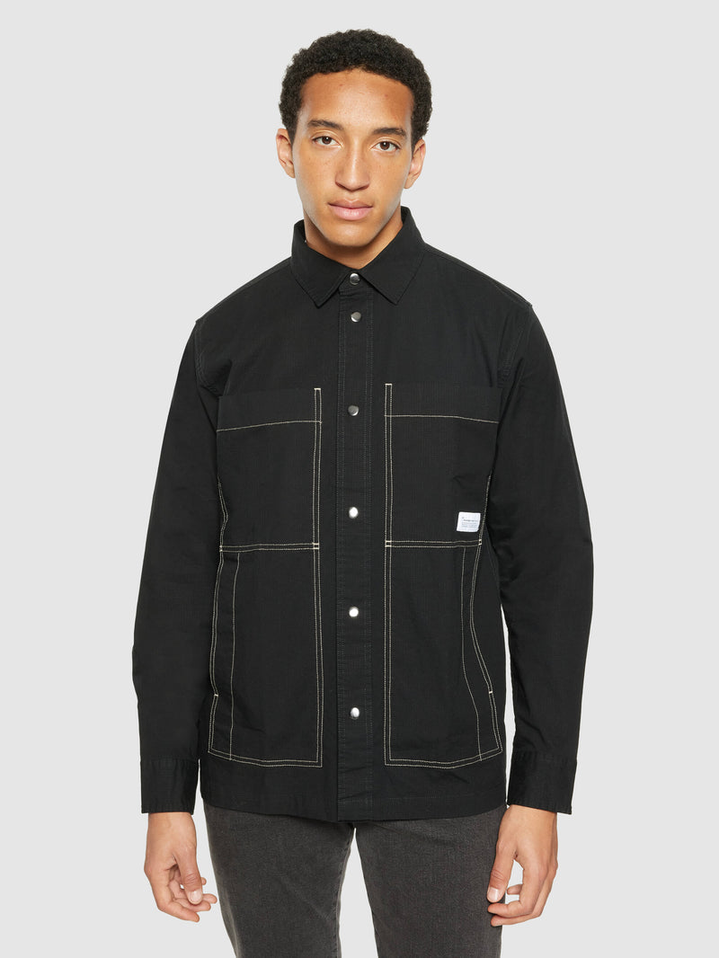 KnowledgeCotton Apparel - MEN Ribstop overshirt - GOTS/Vegan Overshirts 1300 Black Jet