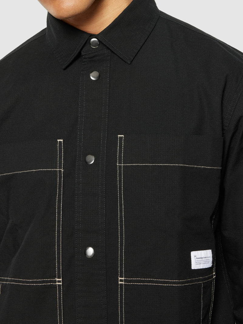 KnowledgeCotton Apparel - MEN Ribstop overshirt - GOTS/Vegan Overshirts 1300 Black Jet