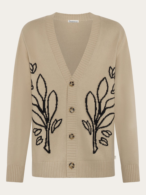 KnowledgeCotton Apparel - MEN SOS Jacquard knitted Cardigan GOTS/Vegan Knits 1228 Light feather gray