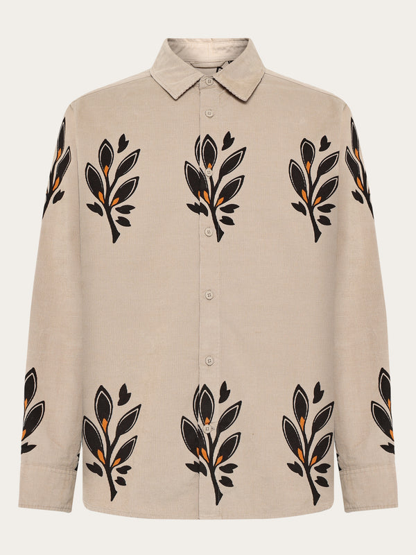 KnowledgeCotton Apparel - MEN SOS Organic Cotton Corduroy Printed Shirt - GOTS/Vegan Shirts 9930 Beige