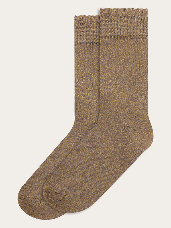 KnowledgeCotton Apparel - WMN Scallop rib edge glitter socks - Socks 1388 Cub