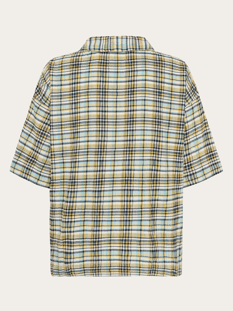 KnowledgeCotton Apparel - WMN Seersucker check short sleeved shirt - GOTS/Vegan Shirts 7024 Yellow check