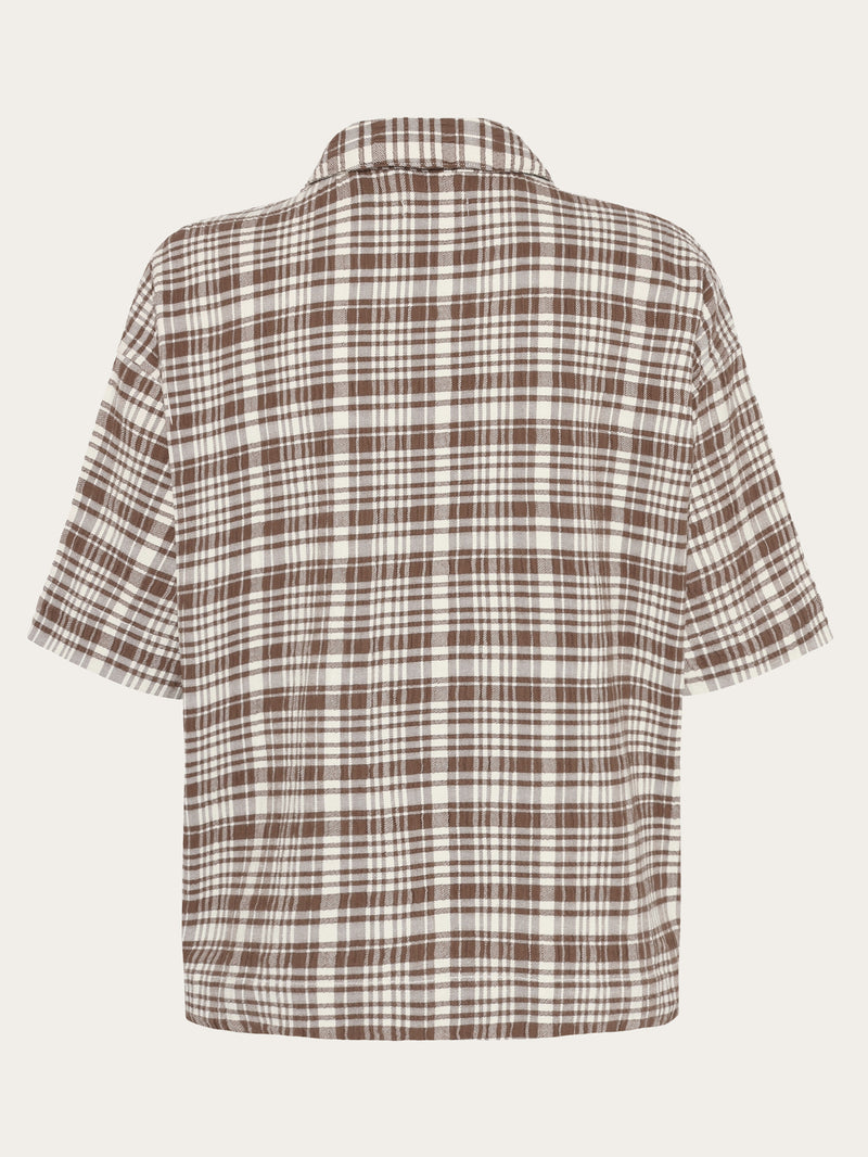 KnowledgeCotton Apparel - WMN Seersucker check short sleeved shirt - GOTS/Vegan Shirts 7030 Beige check