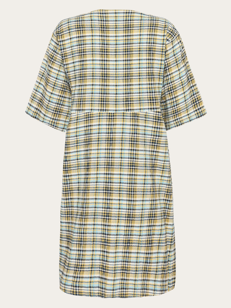 KnowledgeCotton Apparel - WMN Seersucker check tunica dress - GOTS/Vegan Dresses 7024 Yellow check