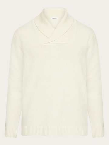 KnowledgeCotton Apparel - MEN Shawl neck wool knit - RWS Knits 1387 Egret