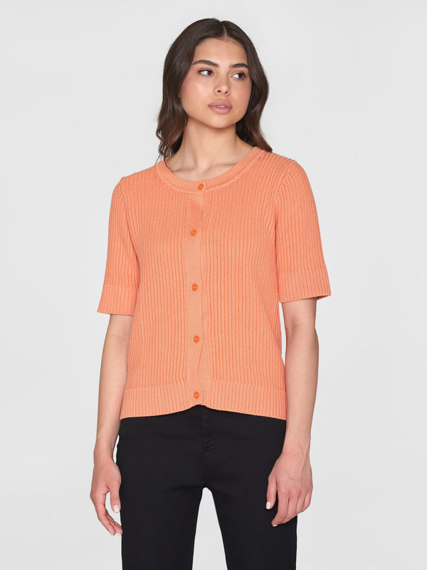 KnowledgeCotton Apparel - WMN Short sleeve knitted cardigan - OCS/Vegan Knits 1444 Cadmium Orange