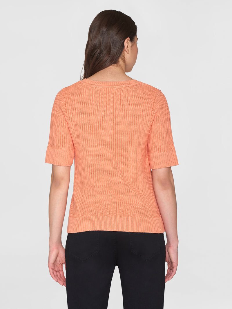 KnowledgeCotton Apparel - WMN Short sleeve knitted cardigan - OCS/Vegan Knits 1444 Cadmium Orange