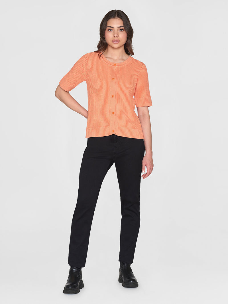 KnowledgeCotton Apparel - WMN Short sleeve knitted cardigan - OCS/Vegan Knits 1444 Cadmium Orange