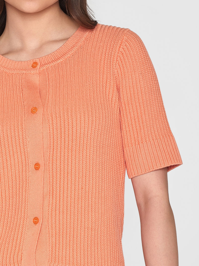 KnowledgeCotton Apparel - WMN Short sleeve knitted cardigan - OCS/Vegan Knits 1444 Cadmium Orange