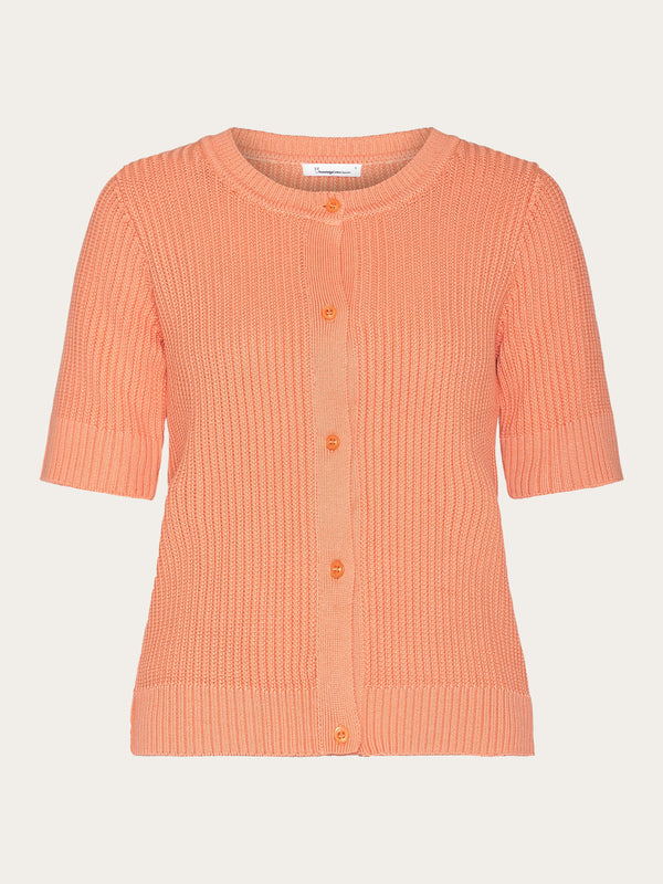 KnowledgeCotton Apparel - WMN Short sleeve knitted cardigan - OCS/Vegan Knits 1444 Cadmium Orange