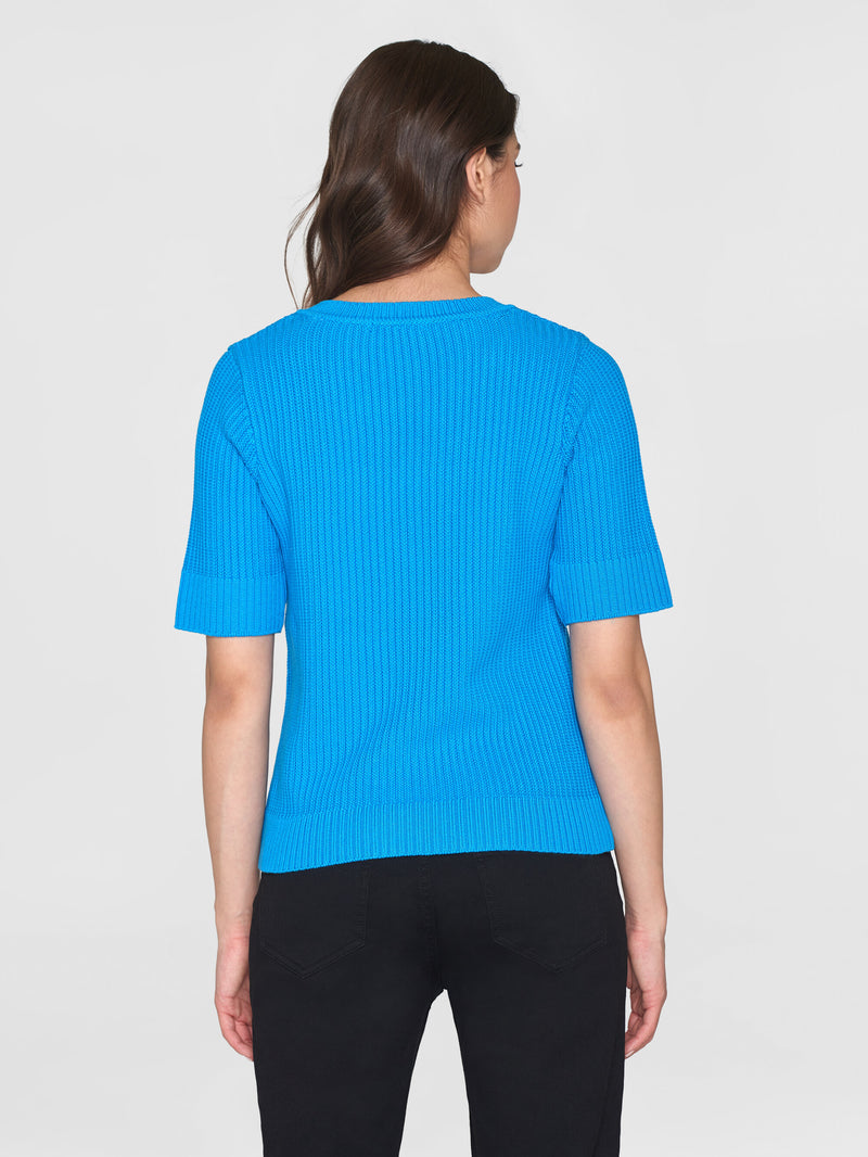 KnowledgeCotton Apparel - WMN Short sleeve knitted cardigan - OCS/Vegan Knits 1445 Malibu Blue