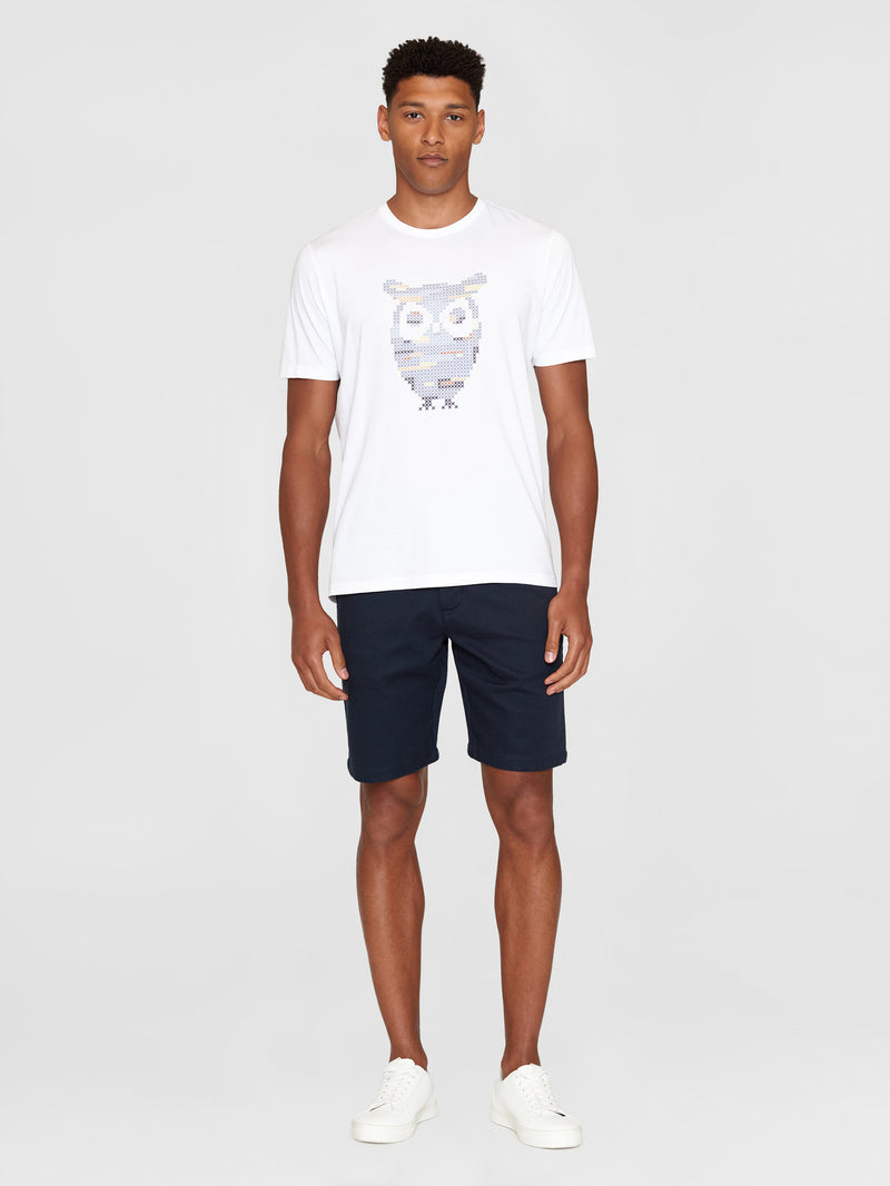 KnowledgeCotton Apparel - MEN Single jersey big crosstitch print t-shirt - GOTS/Vegan T-shirts 1010 Bright White