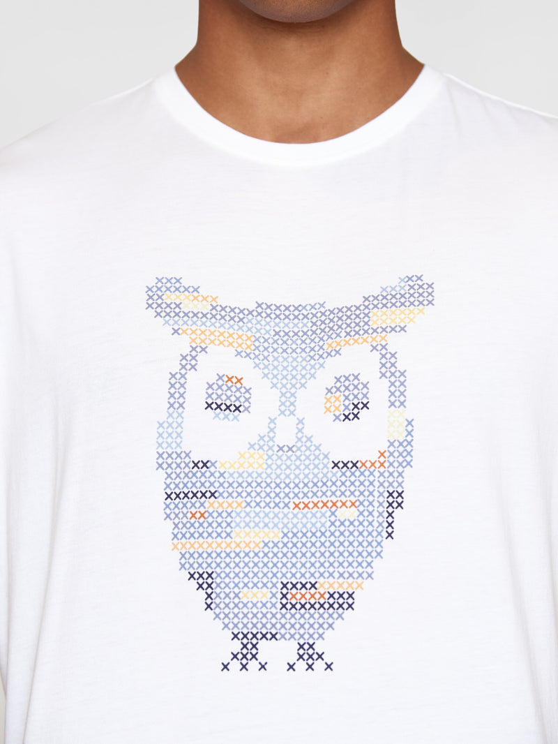 KnowledgeCotton Apparel - MEN Single jersey big crosstitch print t-shirt - GOTS/Vegan T-shirts 1010 Bright White