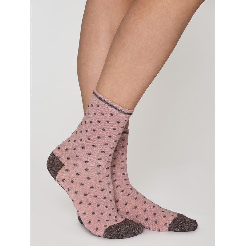 KnowledgeCotton Apparel - WMN Single pack Lurex glitter dot socks Socks 6026 Brown