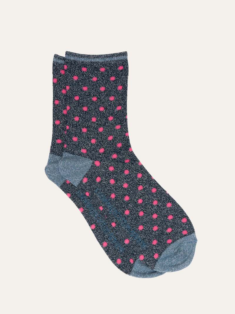 KnowledgeCotton Apparel - WMN Single pack Lurex glitter dot socks Socks 1361 China Blue