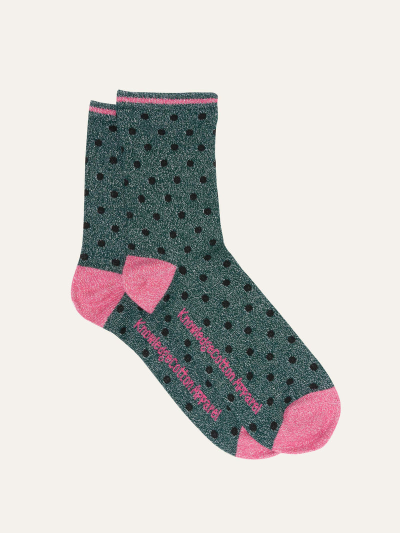 KnowledgeCotton Apparel - WMN Single pack Lurex glitter dot socks Socks 1362 Trekking Green