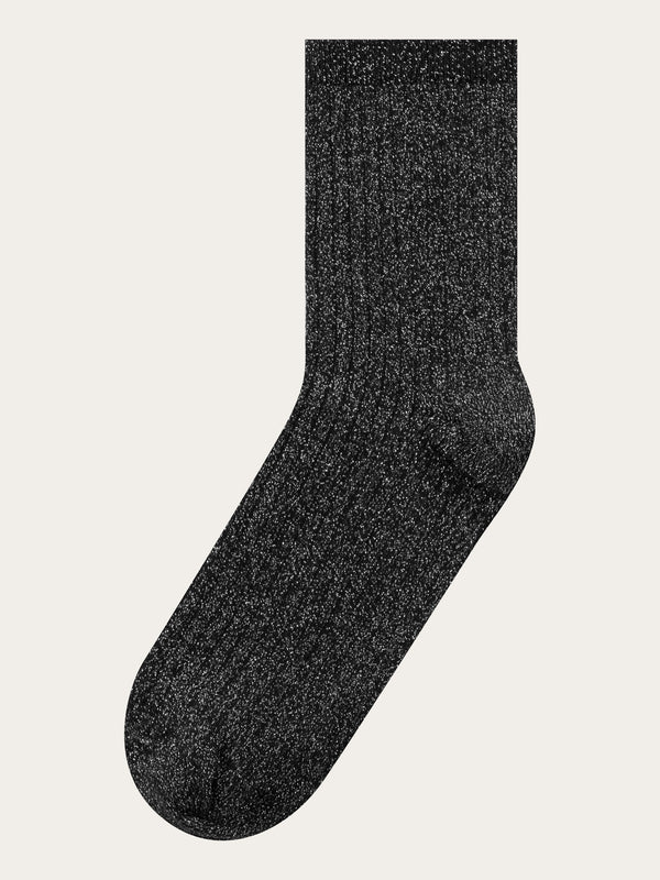 KnowledgeCotton Apparel - WMN Single pack Rib lurex socks Socks 1300 Black Jet