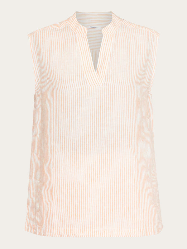 KnowledgeCotton Apparel - WMN Sleeveless linen stripe top - GOTS/Vegan Shirts 8029 Orange