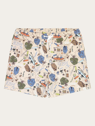 KnowledgeCotton Apparel - MEN Stretch AOP swimshorts - GRS/Vegan Swimshorts 9933 Creme