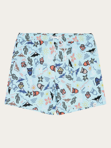 KnowledgeCotton Apparel - MEN Stretch AOP swimshorts - GRS/Vegan Swimshorts 9934 Light Blue