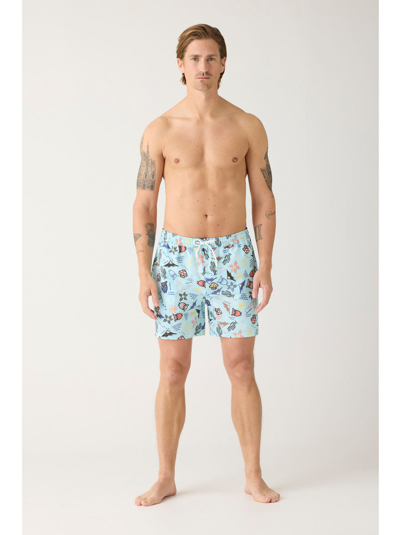 KnowledgeCotton Apparel - MEN Stretch AOP swimshorts - GRS/Vegan Swimshorts 9934 Light Blue